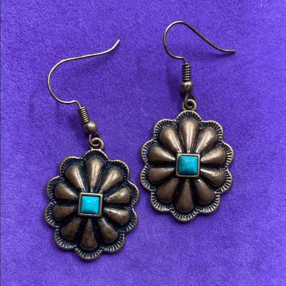 💛 Copper Faux Turquoise Earrings - Picture 1 of 4